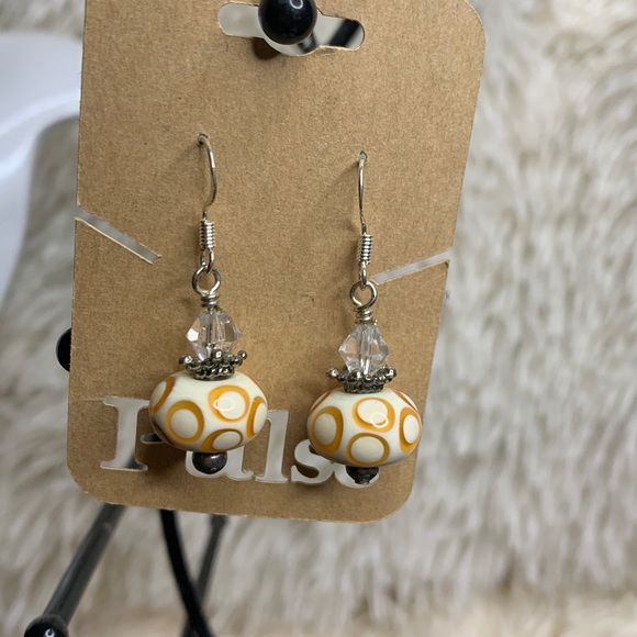 Pulse Design Yellow Circle Glass Bead Drop Earrings - - Picture 3 of 3